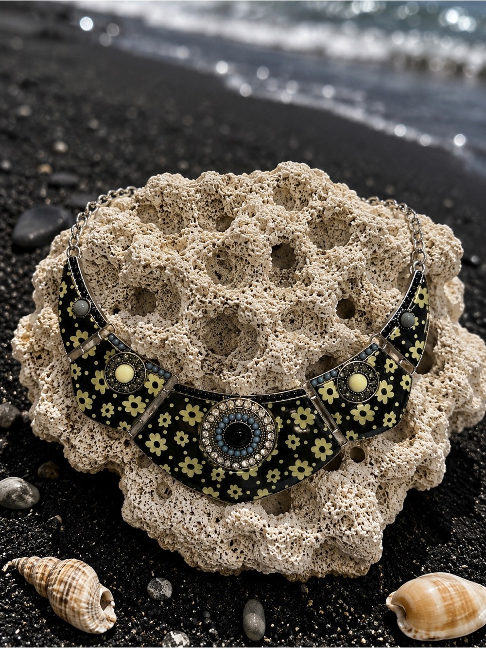 🆕❤️Statement Floral Bib Necklace in Black and Yellow - Women Jewelry